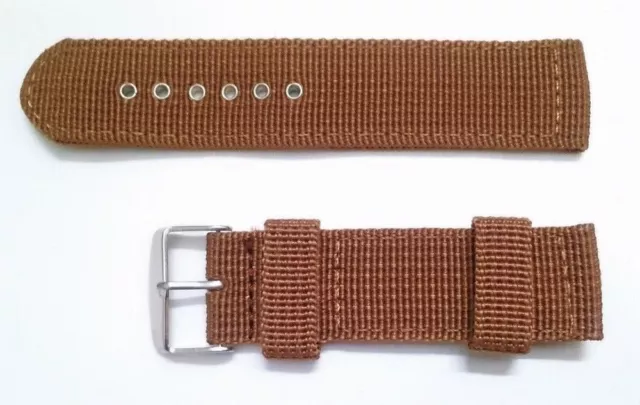 Correa de Nylon para Reloj - 22 mm - Hebilla De Metal - Marron Militar CMILIM22