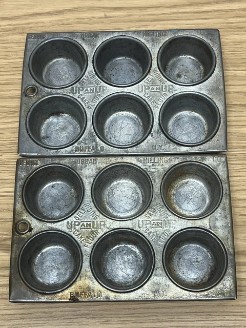 Lot of 2 VINTAGE OLD GEORGE URBAN MILLING CO BUFFALO NY 6 MUFFIN TIN ADVERTISING