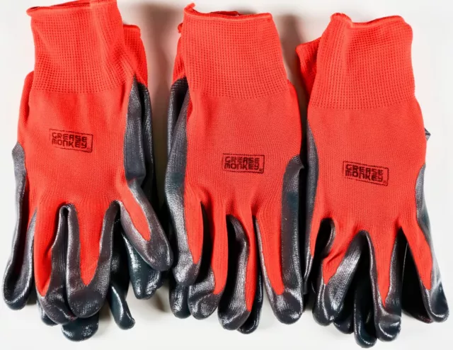Grease Monkey Nitrile Coated Grip Work Gloves Latex-Free, Lot of 3 6 or 15 Pairs