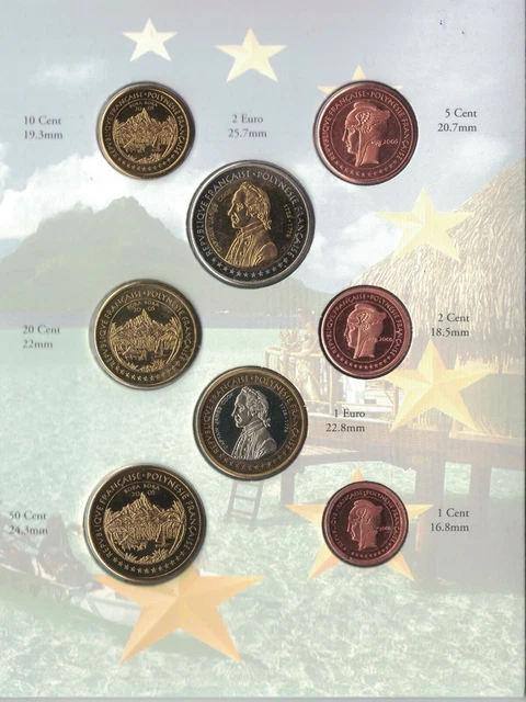 French Polynesia 8 Dif Unc Set Euro 2005 Year Pattern Essai Prova