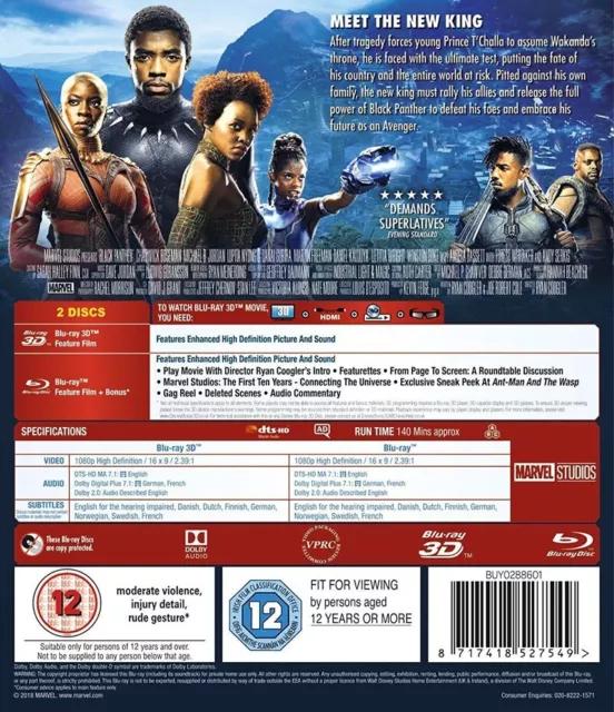 BLACK PANTHER [Blu-ray 3D + 2D] (2018) Chadwick Boseman Marvel Avengers MCU 2