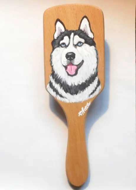 Siberian Husky dog Portrait Painting Hairbrush Grooming Brush Hand Painted