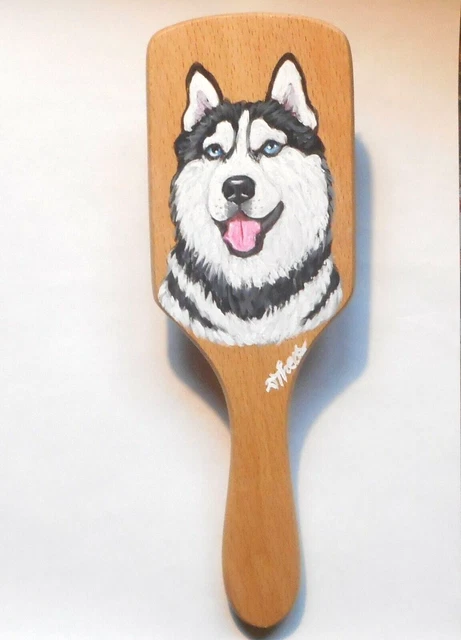 Siberian Husky dog Portrait Painting Hairbrush Grooming Brush Hand Painted