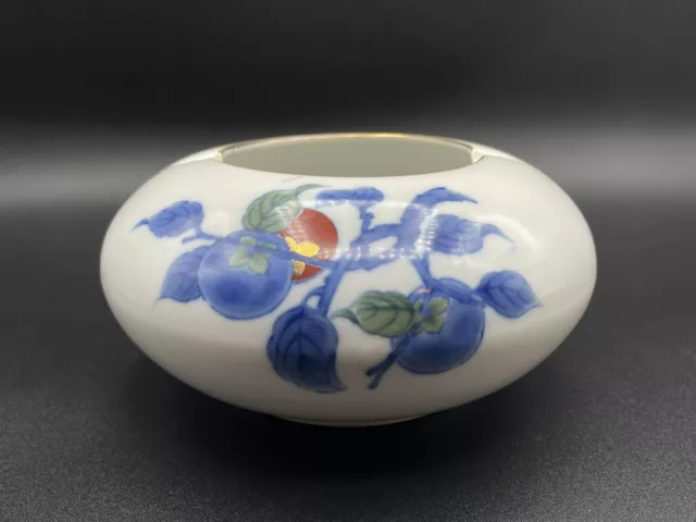 Vintage Chinese Porcelain Vase Persimmon Floral Decoration Blue Red & Gold