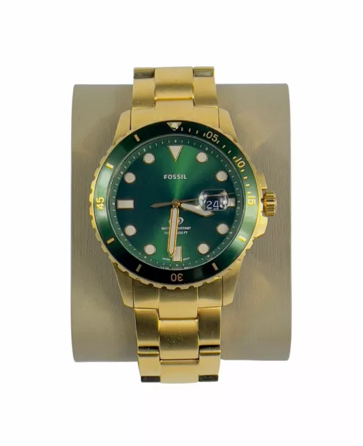 Fossil Mens Gold Plated Bracelet Watch With Green Dial Fs5950