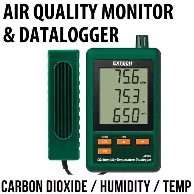 EXTECH Air Quality Monitor Display & Recorder CO2/Humidity/Temp Datalogger SD800