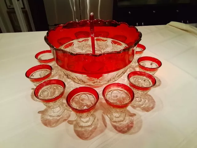 Vintage Kings Crown Ruby Red Thumbprint  - 12 Footed Punch Cups