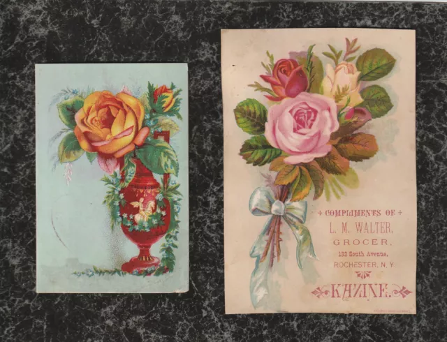 Lot 2 Victorian Trade Cards with Roses 1 Stock 1 Walter Grocer Rochester Kazine