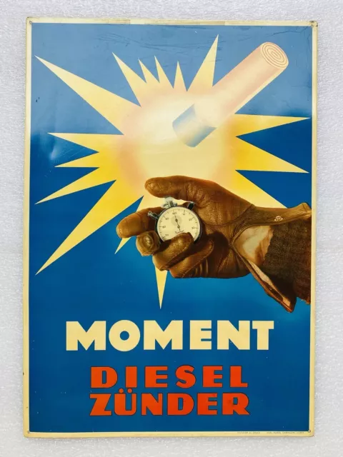 Blechschild Moment Diesel Zünder Hanhart - 50x35cm - 1950 - kein Emailschild