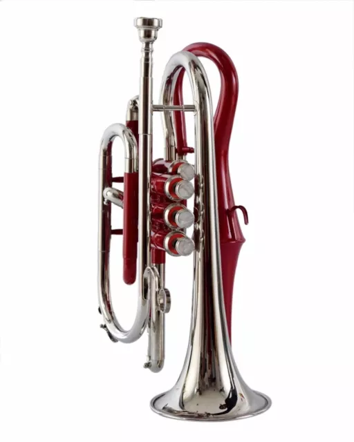 ¡OFERTA DE AÑO NUEVO! NUEVO ECHO CORNET ROJO NÍQUEL Bb PLANO ECHO CORNET... 2