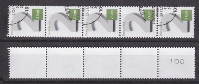 Bund 3042 2-Cent RM 5er Streifen mit schmaler gerader Nummer ESST Berlin