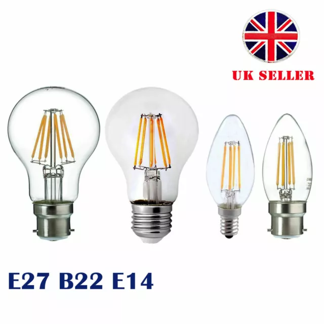 E27 B22 E14 8X/4X LED Retro Filament Flame Candle Globe Light Edison Lamp Bulb