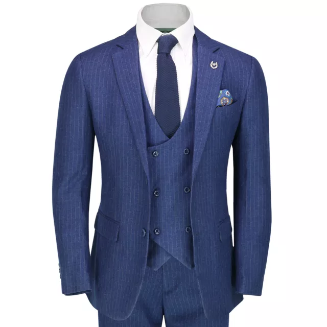 Uomo 3 Pezzi Abito Blu Gessato 1929’S Gatsby su Misura Giacca Gilet Pantaloni