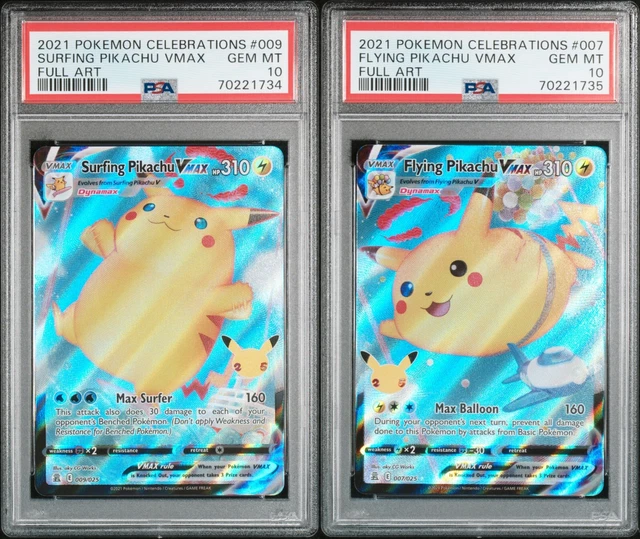SURFING PIKACHU VMAX & Flying Pikachu VMAX PSA 10 Set Sequential ID