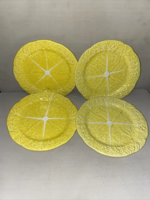Set of 4 Bordallo Pinheiro CABBAGE LEAF Pale Yellow Dessert Plates 7”