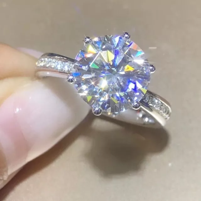 Jolie bague de fiançailles en diamant simulé taille ronde de 3 ct en plaqué...