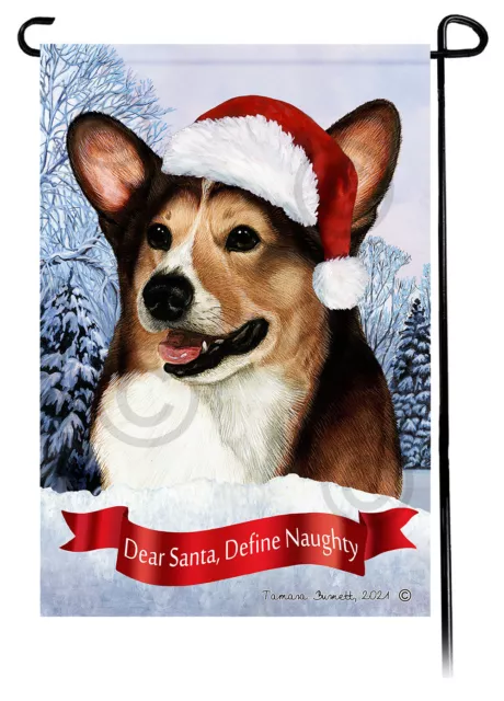 Dear Santa, Define Naughty Garden Flag - Sable & White Pembroke Welsh Corgi 047B