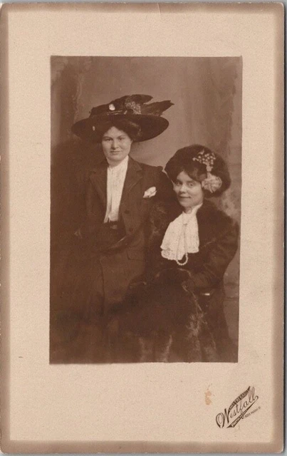 1910s Chicago IL RPPC Real Photo Postcard 2 Sisters in Big Hats /Westfall Studio
