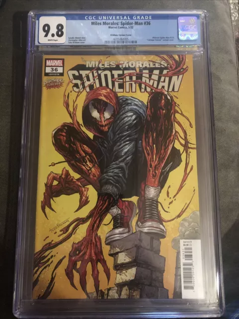 Miles Morales Spiderman #36 (2022 Marvel Comics) Kirkham CARNAGE Variant CGC 9.8