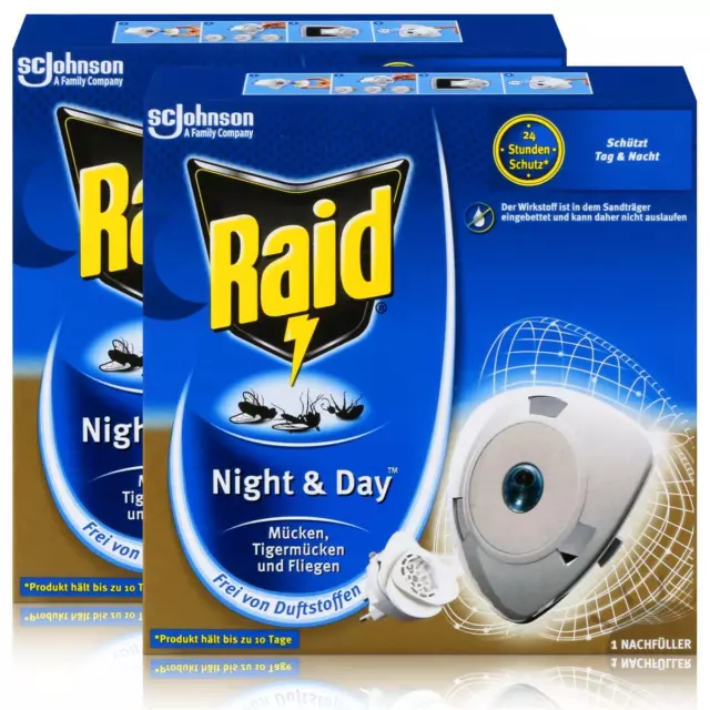 2x Raid Night & Day Trio Insekten Stecker Nachfüller, gegen Mücken, Fliegen & A