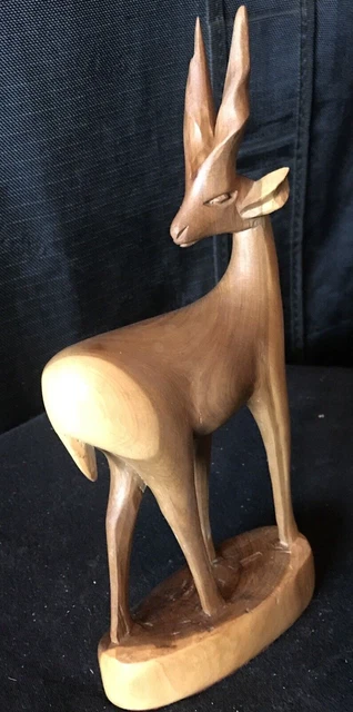 African Hand Carved Wooden Gazelle Antelope Statue African Art 9.5" Tall Beauty