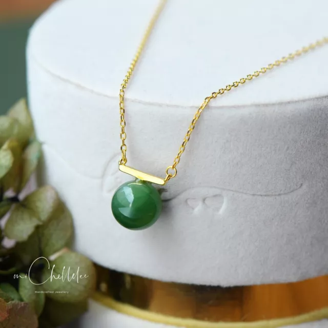 Natural Large Green Jade Pendant Necklace, Sterling Silver Choker