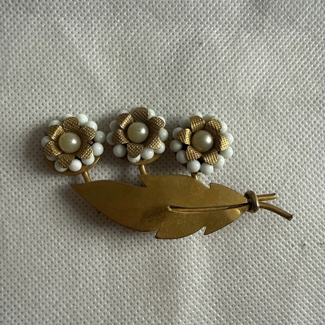 Broche Ancienne Plaqué Or 18k Style Art Déco/Nouveau Avec Couronne Et Perle - Occasion