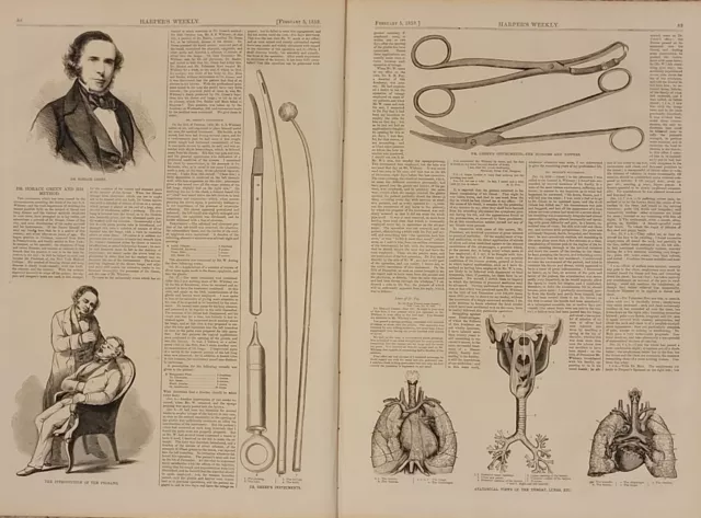 Dr. Horace Green    medical pioneer in lung + throat disease  1859 vintage print