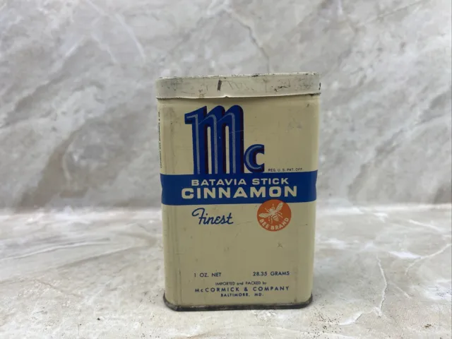 Vintage BEE BRAND Mc Cormick's Batavia Stick CINNAMON 1 oz. Spice Can Tin