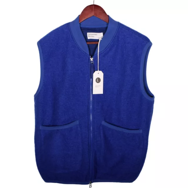 NWT Universal Works Zip Waistcoat In Blue Wool Fleece Size Large New With Tags🔥