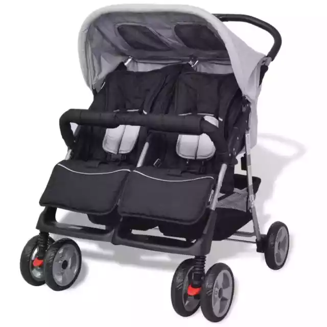 Silla de Paseo para Gemelos Cochecito de Bebé Carrito Plegable Acero vidaXL 2