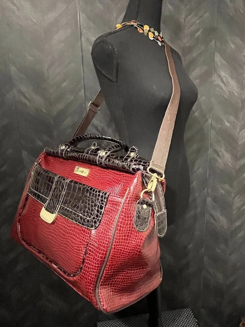 Samantha Brown Black/Burgundy Croc Embossed Weekender Carry On Bag