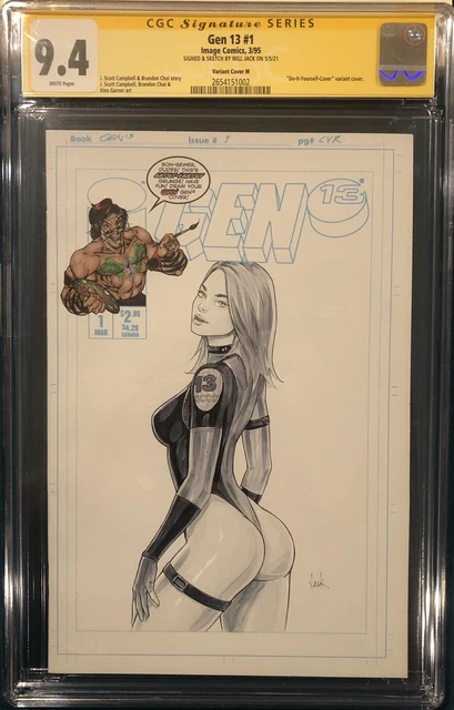 WILL JACK ORIGINAL Signed Sketch CGC 9.4 SS GEN 13 #1 COMIC BOOK