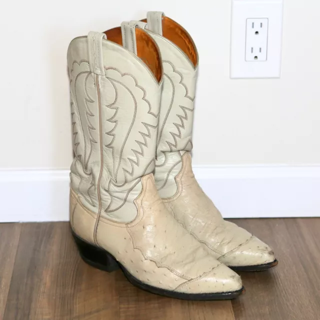 TONY LAMA - 05131 Cream Leather Ostrich Cowgirl Western Boots - Women's Size 8 D