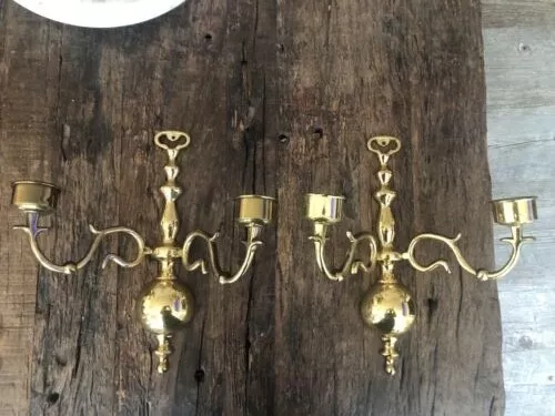 Pair of Vintage Solid Brass Wall Sconces Candle Holders! Stunning Pieces!!