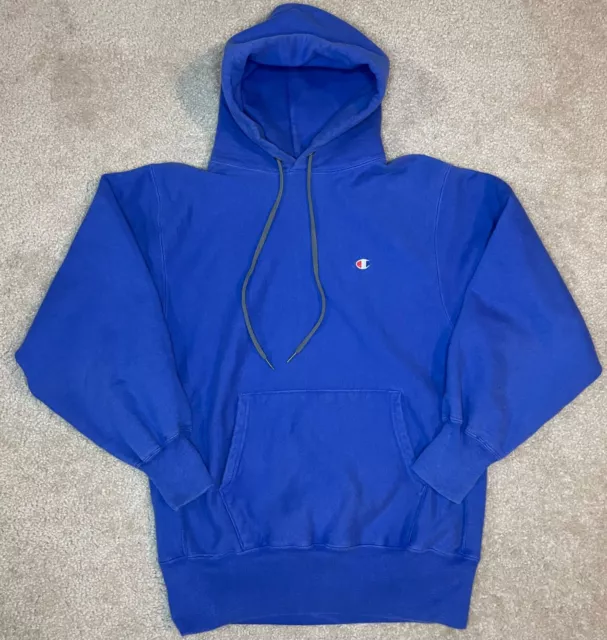 VTG 90S CHAMPION Reverse Weave Faded Blue Blank Hoodie Sweatshirt USA ...
