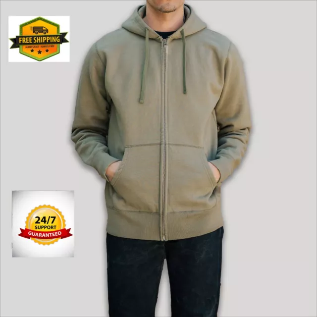 Mens Plain Fleece Zip Up Hoodie Sweatshirt Hooded Zipper Sports Jumper