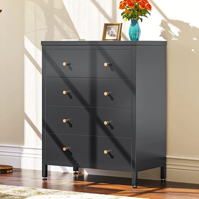 4 Drawer Dresser Clothing Storage Organizer Tall Dresser Steel for Bedroom Black