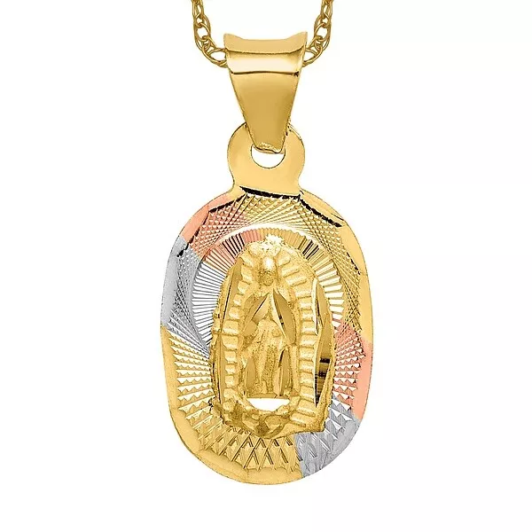 14K Yellow Gold Lady of Guadalupe Oval Necklace Charm Pendant