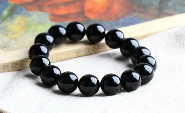 Bracelet en jade naturel 6 mm-14 mm agate noire onyx pierre précieuse 7,5'