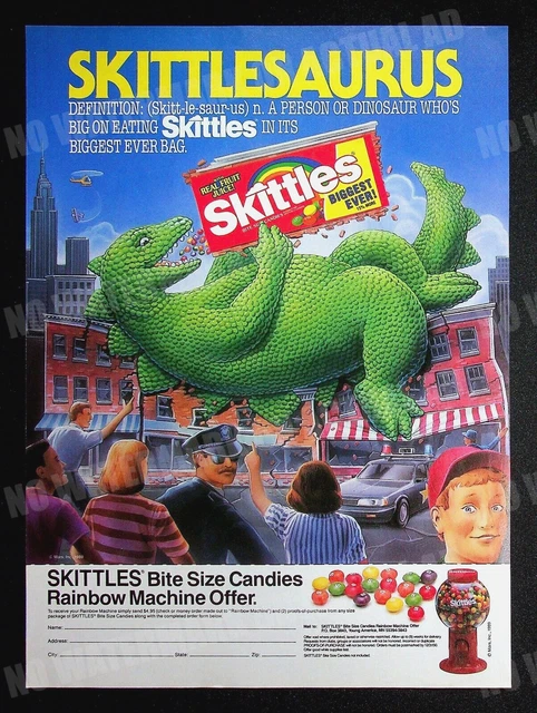 Skittles Skittlesaurus Mars Inc Candy 1989 Trade Print Magazine Ad Poster ADVERT