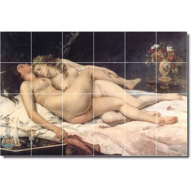 Gustave Courbet Nude Painting Ceramic Tile Mural PT02229. 48 x 32 (24) 8x8 tiles