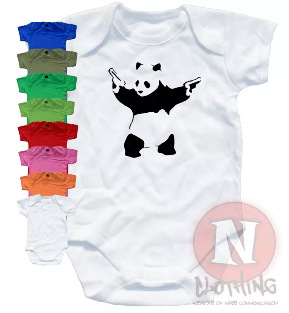 Naughtees Clothing Babygrow Banksy Pandamonium Print Cotton Panda Babysuit New