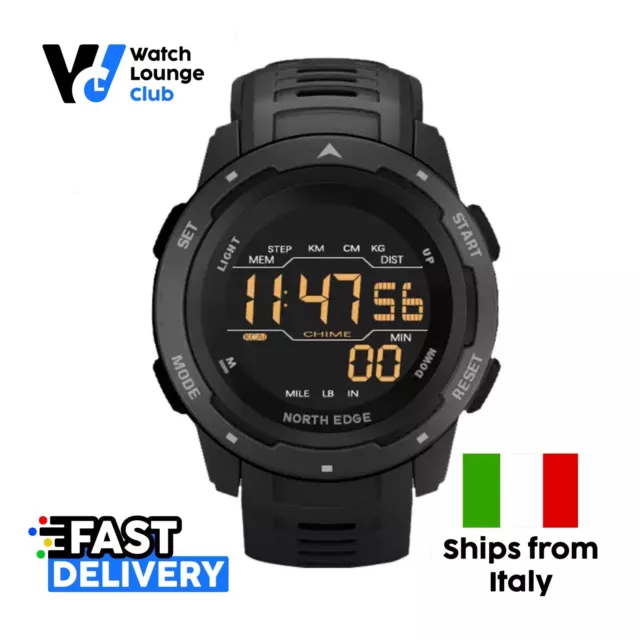 Reloj Digital LED NORTH EDGE MARS Deportivo Hombre Cronómetro Nuevo Negro