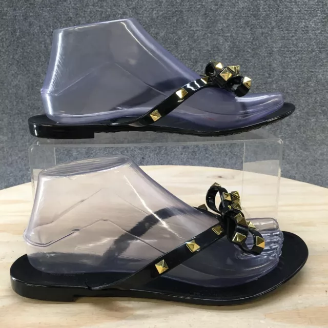 Capelli New York Sandals Womens 8 Thong Flip Flop Black Studded Flats Comfort
