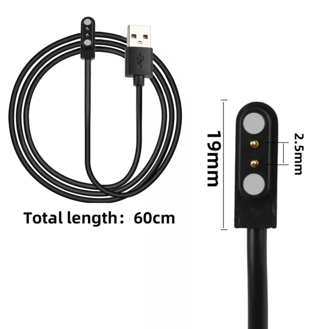 USB Magnetic Charging Cable 2Pin 2.84mm For Smart Watch 80cm Long Cord Charger