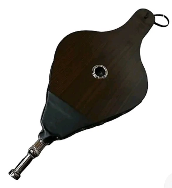 Fuelle de chimenea (soplador de mano) marrón oscuro madera grano cuero negro 15 x 7 pulgadas