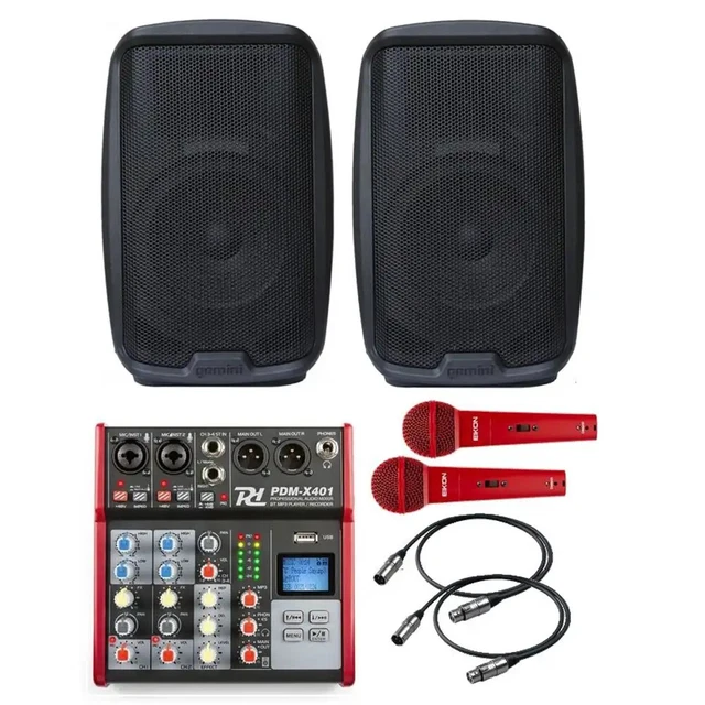 IMPIANTO AUDIO 830 PACK completo di 2 diffusori mixer 2 microfoni e