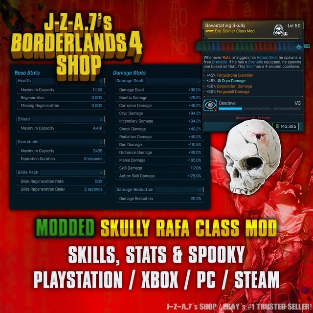 Borderlands 4 Modded Class Mods – Full Set Of 4 Broken LVL 50 INSANE – PC PS Xbox Region Free