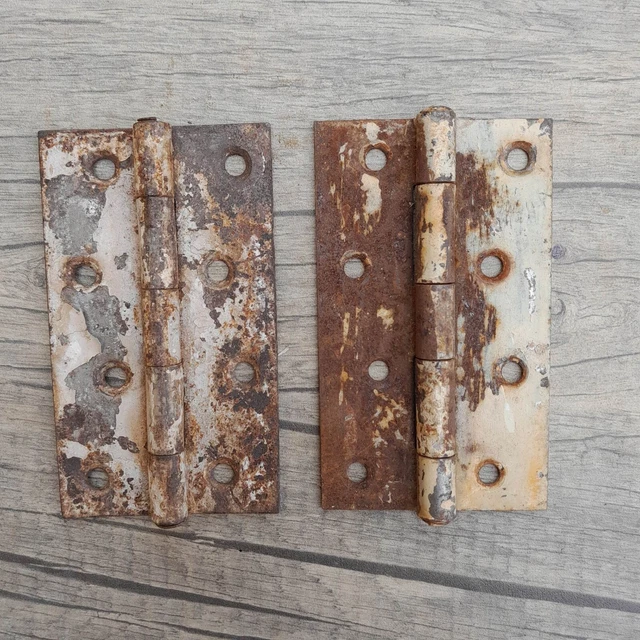 2pcs Vtg Iron handforged gate door window tool box trunk chest hinges Barn decor